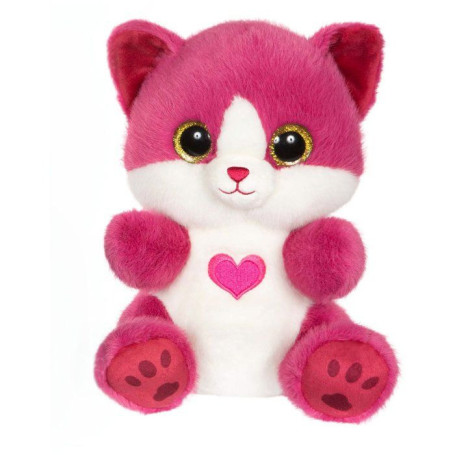Peluche Chat BERRY Rose Framboise 23 cm avec Coeur