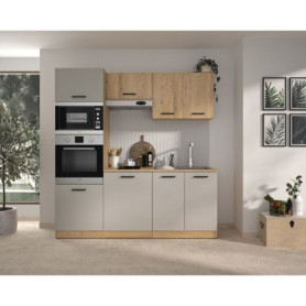 Cuisine complète ALPAGA en chêne silva et gris - 200 cm avec colonne four