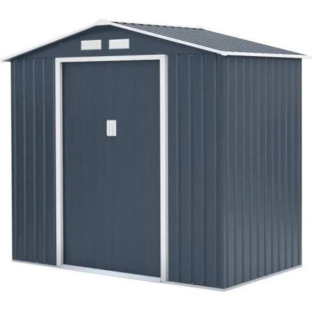 Abri de jardin en métal 2,71 m² avec portes coulissantes - Gris