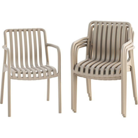 Lot de 4 fauteuils de jardin empilables SOLARIA en polypropylène crème