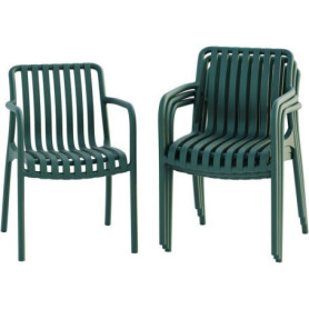 Lot de 4 fauteuils de jardin empilables SOLARIA en polypropylène vert kaki