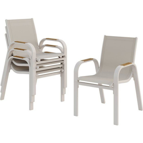 Lot de 4 fauteuils de jardin VIANEA en aluminium et textilène blanc