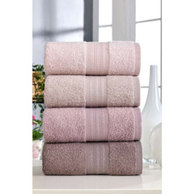 Ensemble de 4 serviettes de bain en coton - 50 x 85 cm - Teinte Poudre
