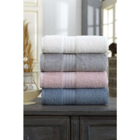 Ensemble de 4 serviettes de bain en coton - Blanc, Gris, Rose, Bleu