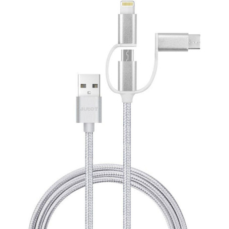 Câble 3 en 1 AUTO-T - Micro-USB, Apple Lightning, USB-C - 100 cm
