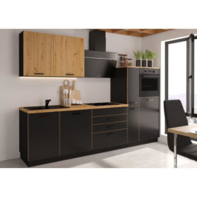 Cuisine Complète AYA en Décor Noir avec Plan de Travail - 280 x 60 x 214 cm