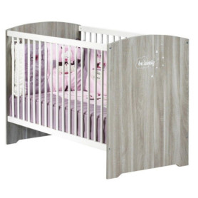 Lit Bébé à Barreaux 120x60 cm - Babyprice Smile en Chêne Silex et Blanc