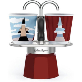 Set Cafetière Italienne Mini-Express Magritte avec 2 Tasses Rouges