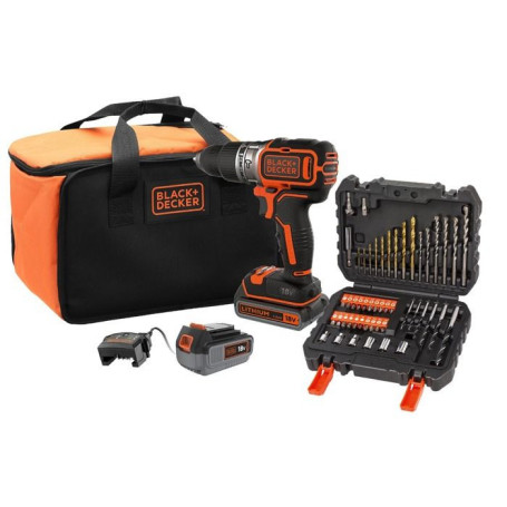 Perceuse à percussion sans fil BLACK+DECKER 18V avec 2 batteries et accessoires