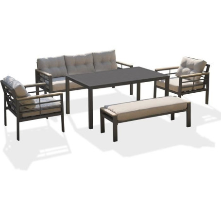 Ensemble repas de jardin CAYENNE 7 places en aluminium gris anthracite