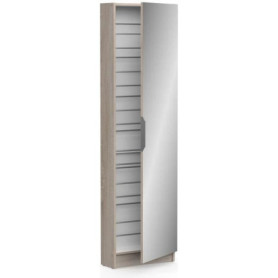 Armoire à chaussures avec miroir - 12 paires - Chêne brossé