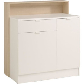 Meuble Multifonction KEY - Desserte de Cuisine avec 2 Portes et 1 Tiroir - Chêne et Blanc