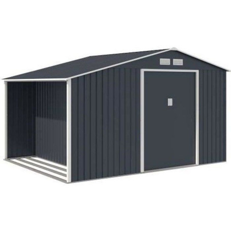 Abri de jardin en métal NOVA 8,72 m² avec portes coulissantes - Gris