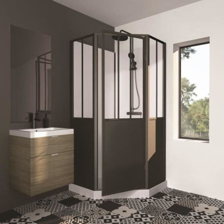Cabine de Douche Pentagonale 100x100 cm Noir Style Industriel