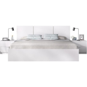 Lit adulte HAVANA avec chevets intégrés - 160 x 200 cm - Blanc élégant