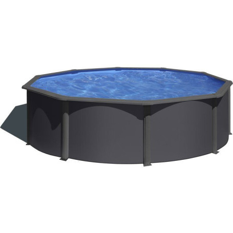 Kit Piscine Hors Sol Ronde en Acier Anthracite Ø370 cm avec Filtre et Échelle
