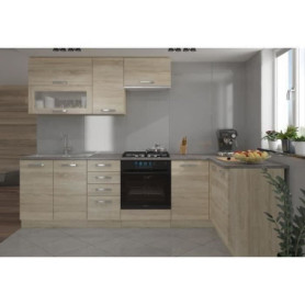 Cuisine d'angle LASSEN 240x165 cm en bois sonoma - Réversible