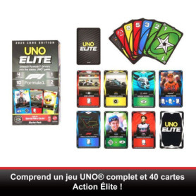 UNO Élite Formula 1 - Jeu de cartes avec 4 boosters