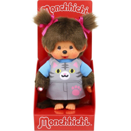 Peluche Monchhichi Salopette Chat Rose - 20 cm