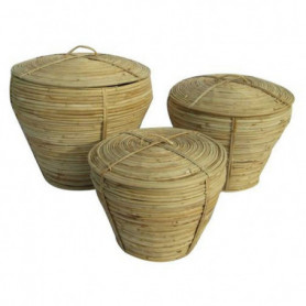 Set de basket DKD Home Decor Avec couvercle Naturel Rotin Tropical (3 Pièces) (3 169,99 €