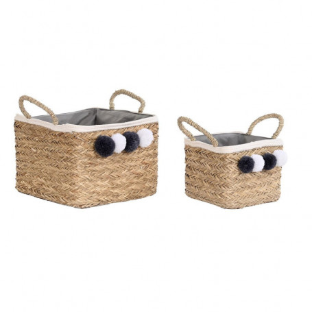 Set de basket DKD Home Decor Naturel Coton Pompons Fibre naturelle (33 x 33 x 25 111,99 €