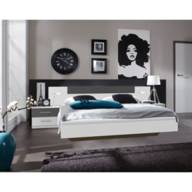 Lit adulte WIMEX RHODES avec chevets et liseuses - 160x200 cm - Blanc/Graphite