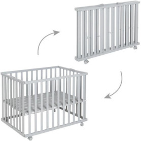 Parc Bébé Pliable Little Stars - ROBA - 75 x 100 cm - Bois Laqué Taupe