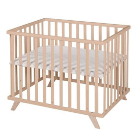 Parc Bébé ROBA en Bois Naturel avec Tapis 'Lil Planet' Gris - 75 x 100 cm