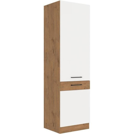 Colonne de Cuisine ROCK en Mélaminé Chêne Lancelot et Blanc Brillant - 60 cm