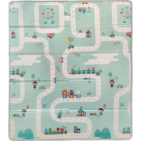 Tapis d'éveil réversible TINEO - 150 x 180 cm avec motifs animaux et circuit de voitures