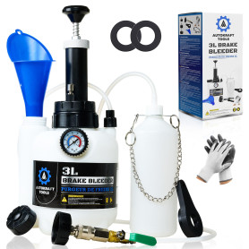 Autokraft Tools - Purgeur de Frein Voiture 3L - Pompe en Métal - Valve de Contrôle du Débit - Adaptateur Universel E20 - Entonno