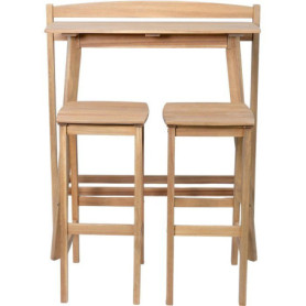 Ensemble Bar ZANZIBAR en Bois d'Acacia FSC - Table Haute et 2 Tabourets