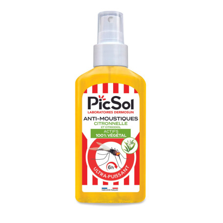PicSol Spray Anti-Moustiques Citronnelle/Citriodiol Actifs 100% Végétal - 125 ml