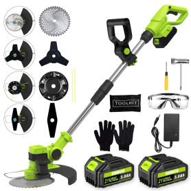 Débroussailleuses Electrique sans Fil a 2 21V 3.0Ah Batterie& 4 Types Lames, Coupe-Bordure sur Batterie Se Transforme en Dresse-