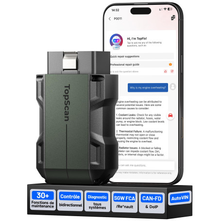 TOPDON TopScan Master OBD2 Scanner Bluetooth, Valise Diagnostic Auto pour iOS & Android, Tous systèmes, Test Actif/30+ Services/
