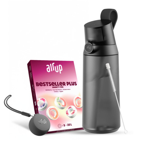 air up Gourde Click Midnight Black 600 ml – Pack de démarrage avec 5 capsules, brosse pour paille et étui Twogo Noir | Sans sucr