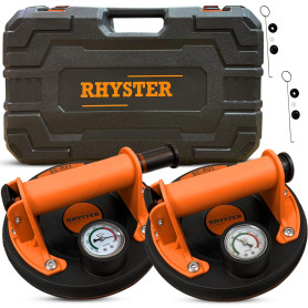 RHYSTER® 2x Ventouses Carrelage avec Manomètre et Jauge Sécurité - Diamètre 200mm - Supportent Jusqu'à 300KG - Idéal pour Carrel