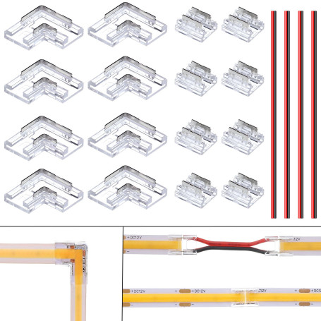BENLUN 8 mm 2 Broches Connecteurs Bandes LED Fiche 8 pièces et Bandes LED Connecteur Angulaire L Forme 8 pièces pour Non Filaire