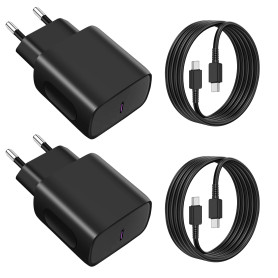 Chargeur USB C Rapide 25W X 2 +2MX2 USBC Cable, USB C Secteur Adaptateur Charge Secteur pour Samsung S25/S24/S23/ S22 /S21 /S21 