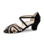 Werner Kern Chaussures de danse Bess pour femme - Daim/cuir noir vieilli - Pour pieds larges - Talon cubain de 4,5 cm - Semelle 