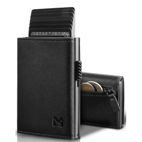 MYSHION Portefeuille Pop Up pour Homme avec Poche à Monnaie, Portefeuille Trifold avec Fenêtre d'Identité, Porte-Cartes Intellig