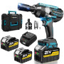Hecusam 2100 N.M Clé à Chocs Sans Fil Brushless, 3/4" Boulonneuse A Choc Electrique Avec 2 Batterie, Adaptateur 1/2", Visseuse A