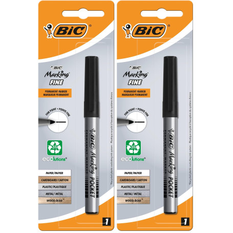 BIC Marking Fine ECOlutions Marqueur Permanent à Pointe Conique Fine - Noir, Blister de 1 (Lot de 2)