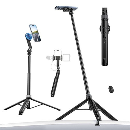 ULANZI Trepied Smartphone 145cm, Magnétique Perche a Selfie avec Télécommande, Téléphone Vlog avec Clip de téléphone 2 en 1, 2 S