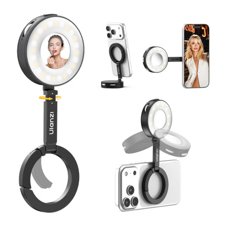 ULANZI ML05 Magnetic Selfie Light pour iPhone, Lumiere Telephone Selfie, Lampe Selfie magnétique Double avec Miroir, 9000K IRC ≥