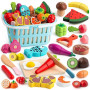 BunnyJOY Dinette Bois Accessoires Cuisine Enfant 2 3 Ans, Fruits et Légumes en Bois à Découper 26 Pièces, Jeu Éducatifs D’Imitat