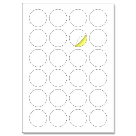 40 mm, 25 feuilles, Étiquette Autocollantes Ronde Blanc A4-24 étiquettes par feuille