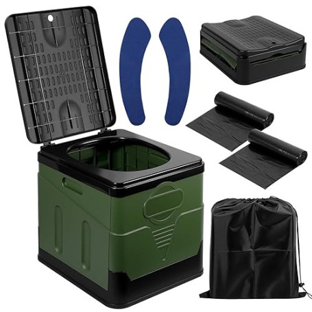 Zorplex Toilette de Camping Portable Pliable, WC de Voyage Léger avec Coussin, 24 Sacs Jetables & Sac de Transport, Seau Hygiéni