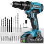 MHPRO Perceuse Visseuse Sans Fil 21V, Visseuse Devisseuse avec Batteries 2.0Ah, 42N.m Percussion, 25+3 Réglages de Couple, 24 Ac