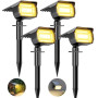 btfarm Lot de 4 Spot Solaire Exterieur, 72 LED Lampe Solaire Etanche IP65, Lumiere Solaire avec 3 Modes d'Éclairage, Réglable 12